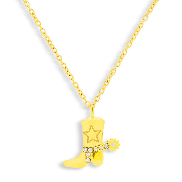 Cowboy Boot Crystal Charm Necklace - EVRYJEWELS