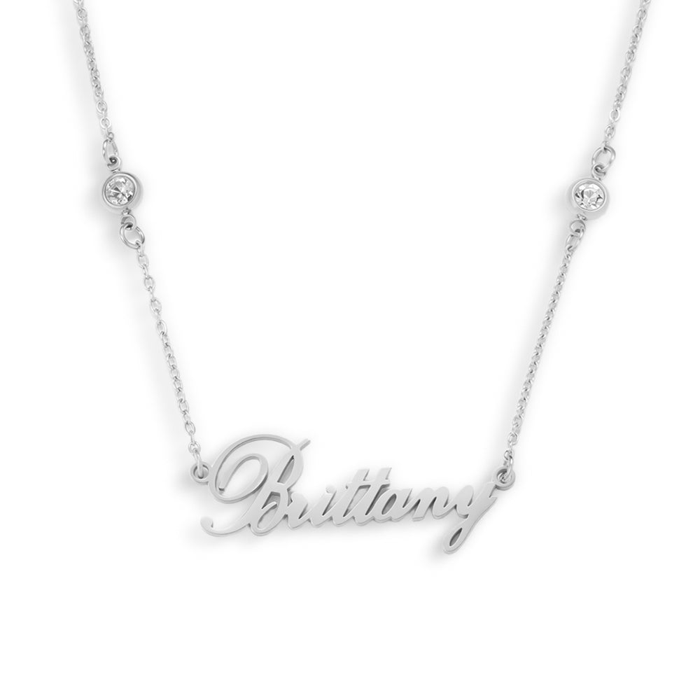 Custom/Personalized Nameplate with Gemstone Accents Necklace - EVRYJEWELS