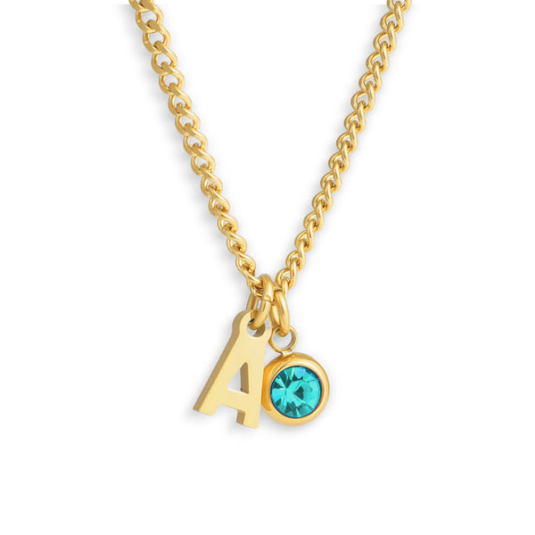 Custom/Personalized Initial Pendant Necklace w/ Birthstone - EVRYJEWELS