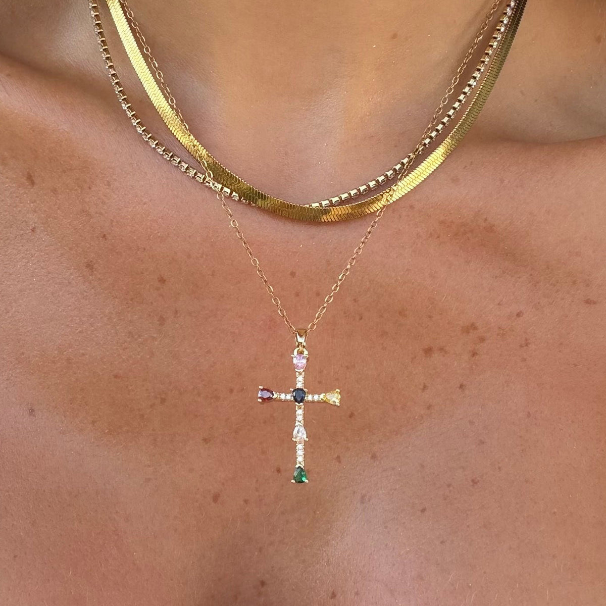 Rainbow Blessings Cross Necklace - EVRYJEWELS
