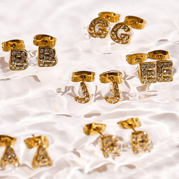 Crystal Initial Stud Earrings